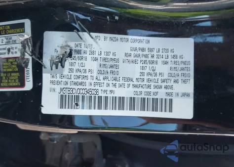 2012 Mazda Cx-9 Touring from USA, damaged, VIN JM3TB3CV0C0345038